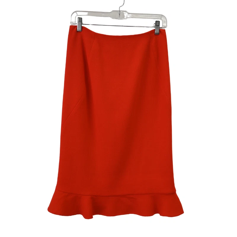 Falda Lápiz Oscar De La Renta Talla 6 Roja Lana Volantes Dobladillo Clásica