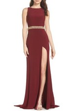 Mac Duggal Embellished Waist Gown Sz 2 Burgundy