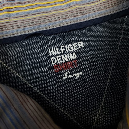 Tommy Hilfiger Mens Shirt Embroidered LARGE Grey Long Sleeve SLIM FIT Striped - Picture 5 of 11