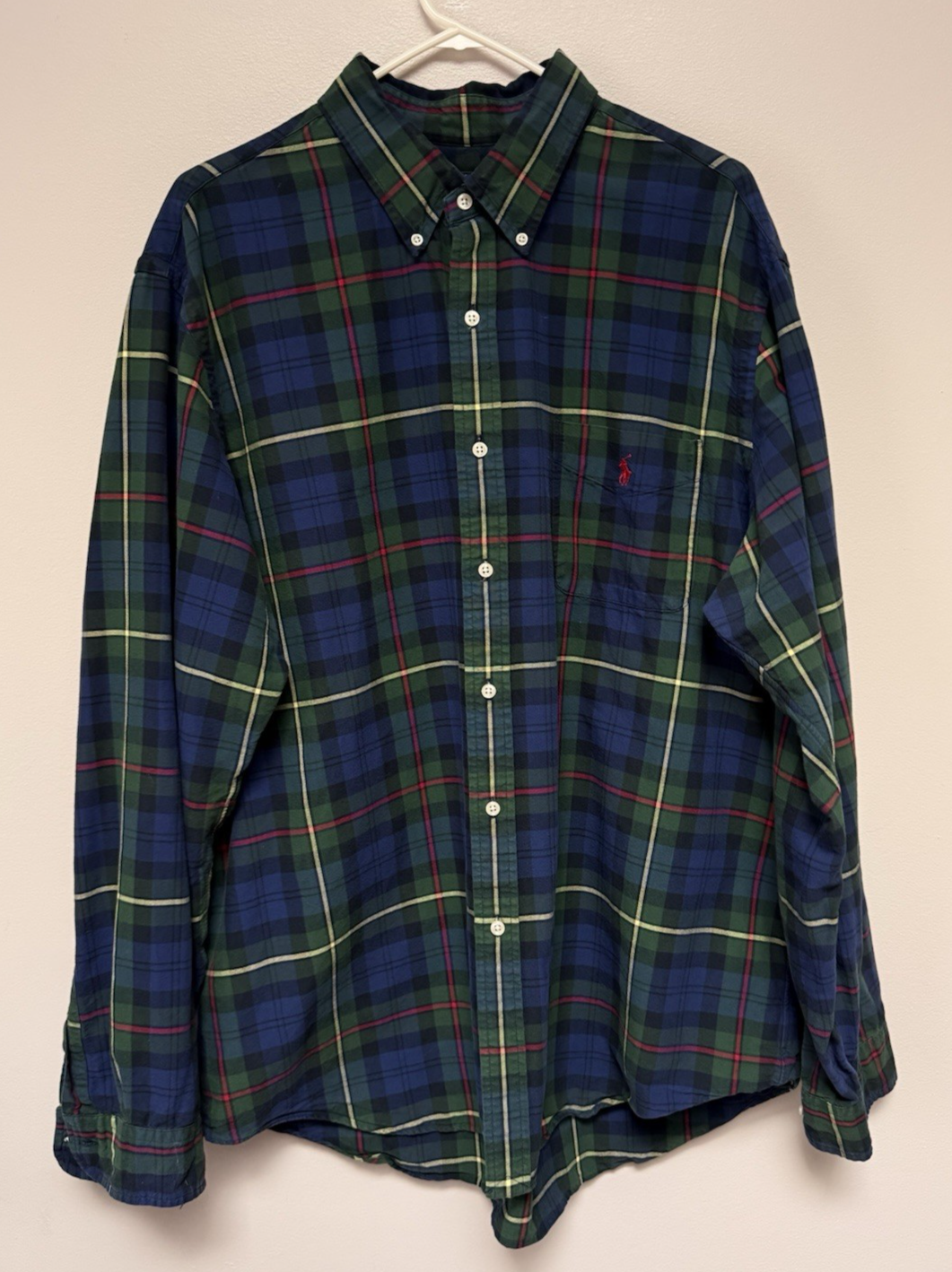 Camicia uomo Ralph Lauren Oxford tartan a quadri con bottoni manica lunga pony XXL