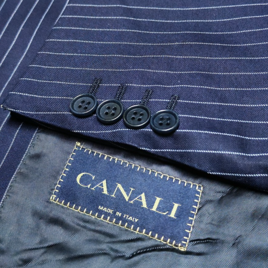 Vintage Canali all worsted classic luxury bespoke navy suit jacket