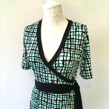Nine West Faux Wrap Dress Black Green Short Sleeve Black White Green Size Small