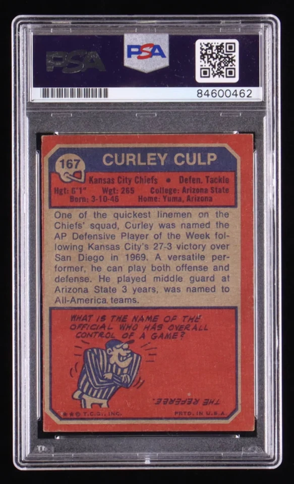 Curley Culp Signed 1973 Topps #167 Inscribed "HOF 13" (PSA) - Rookie Card - Image 2 of 2