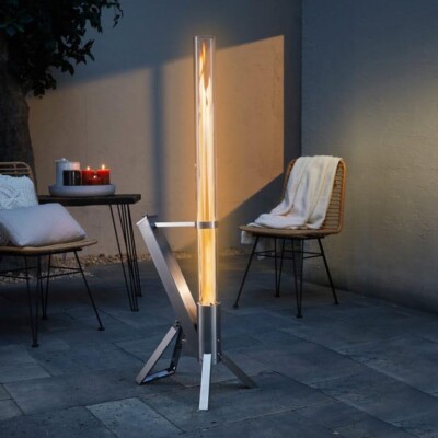Feuerrohr Ambiente Feuersäule Belavi Fackel aus Edelstahl, Glas Pellet NEU & OVP