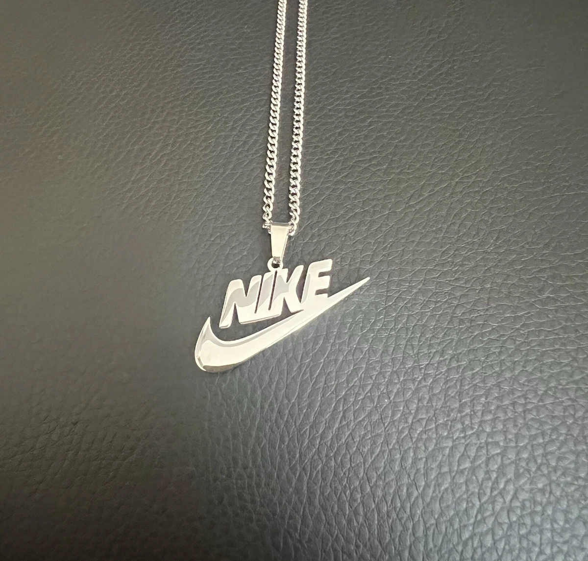 20” Nike Swoosh Pendant + Necklace Silver Plated Stainless Steel