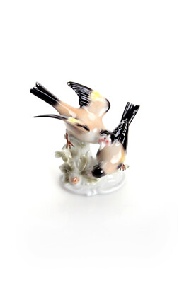 9942927-ds Porcelain Figurine Stieglitz-Paar Colourful Wagner&Apel H13cm
