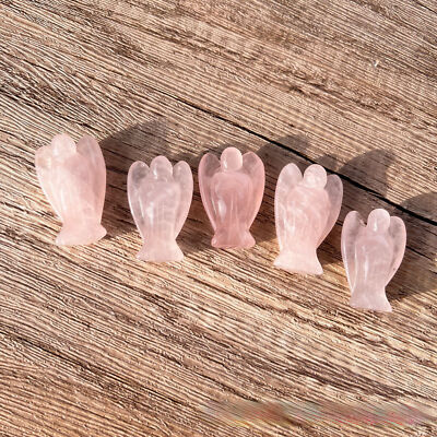 10pcs 1'' Natural Rose Quartz Stone Carved Guardian Angel Figurine Statu Amulet