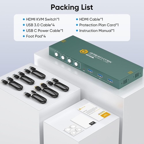 0 KVM Switch HDMI 4K@60Hz for 4 Computers Share 1 Monitor, KVM Switch 4 Port ... - Photo 8/8