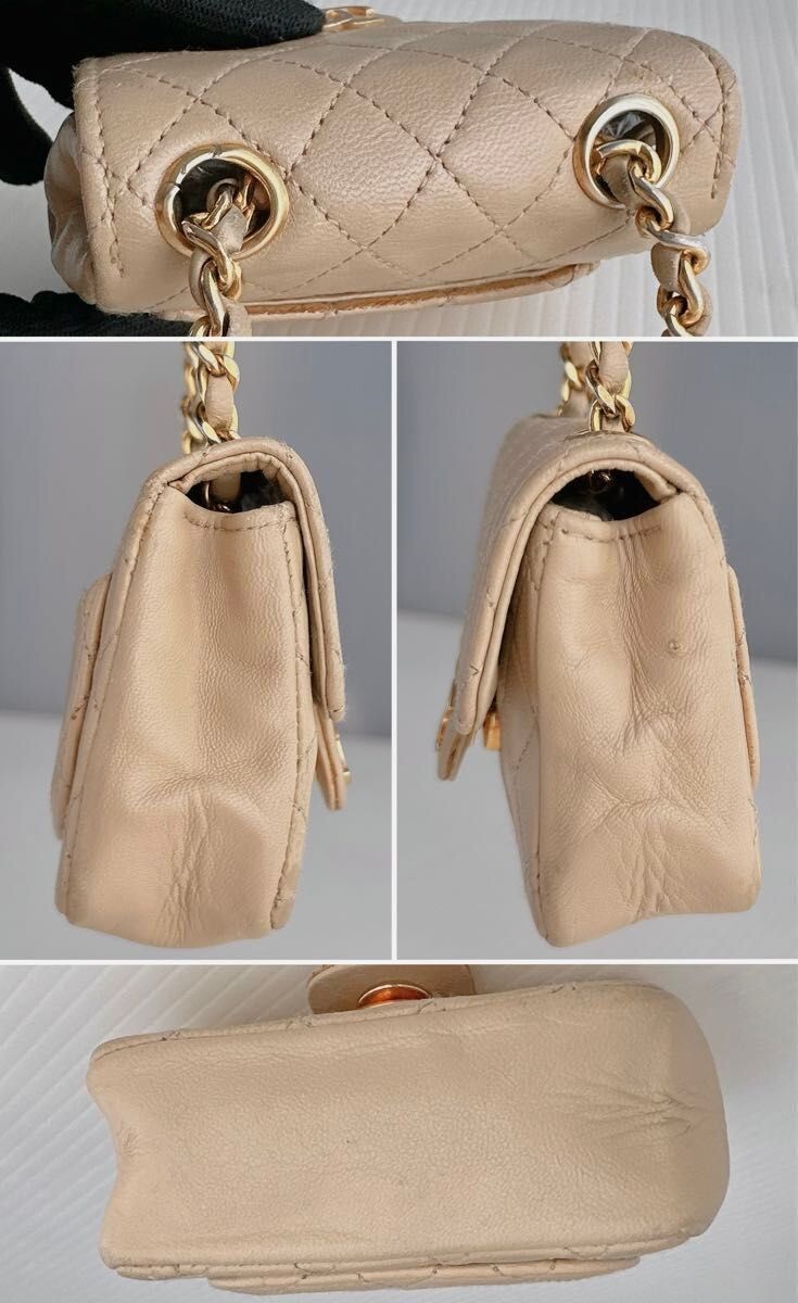 CHANEL Vintage Mini Micro Matelasse Chain Belt Bag Leather Beige Auth image 5