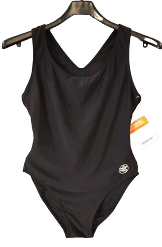 womens swimwear one piece Racer Back Black Training Bathers Palm Beach Size 10 - Picture 2 of 6