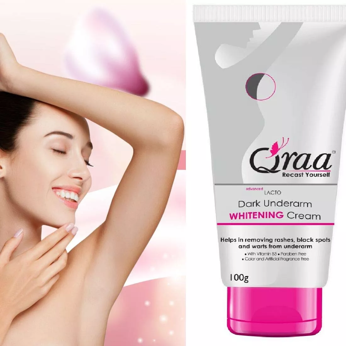 Qraa Advanced Lacto Dark Underarm Whitening Cream, 100g For even toned  underarms