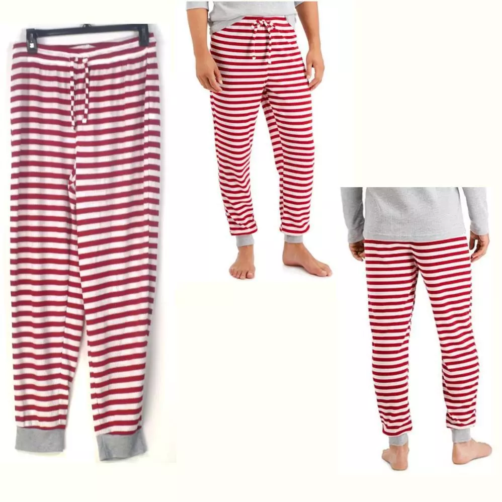 Family PJs Mens Waffle Knit Pajama Pants Red Stripe Size S New