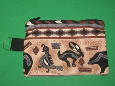 "ZUNI SYMBOLS" Coin Purse w/ Key Ring -Handmade