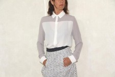 Vintage shirt with White collar Long sleeves blouse hidden buttons Top