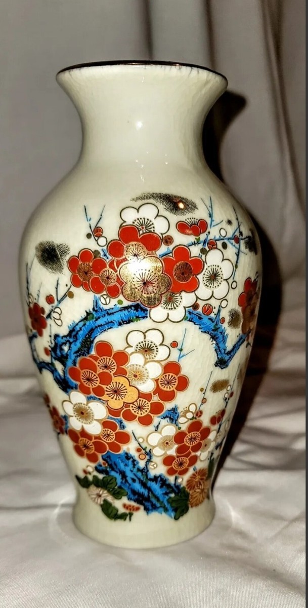 Vintage Sato Gordon Collection Vase Red White and Blue Floral Made