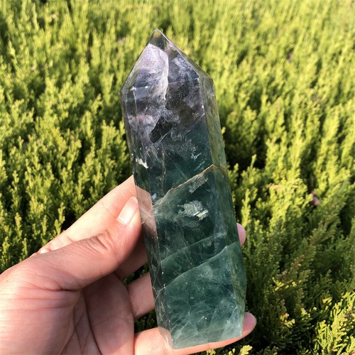 Torre de cristal tallada obelisco de cuarzo fluorita verde natural de 570 g Reiki .XA5927 - Imagen 12 de 13