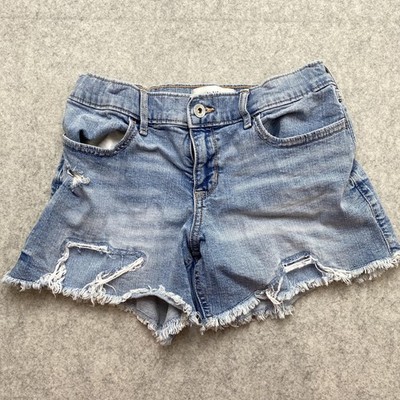 Abercrombie Kids Low Rise Denim Shorts Girls 15/16 (25x3) Blue Distressed Cutoff