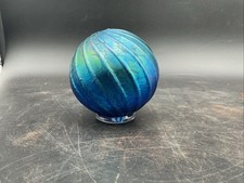 Signed Opal Art Glass Blue Iridescent Swirl Orb Sphere Paperweight 4 Inch