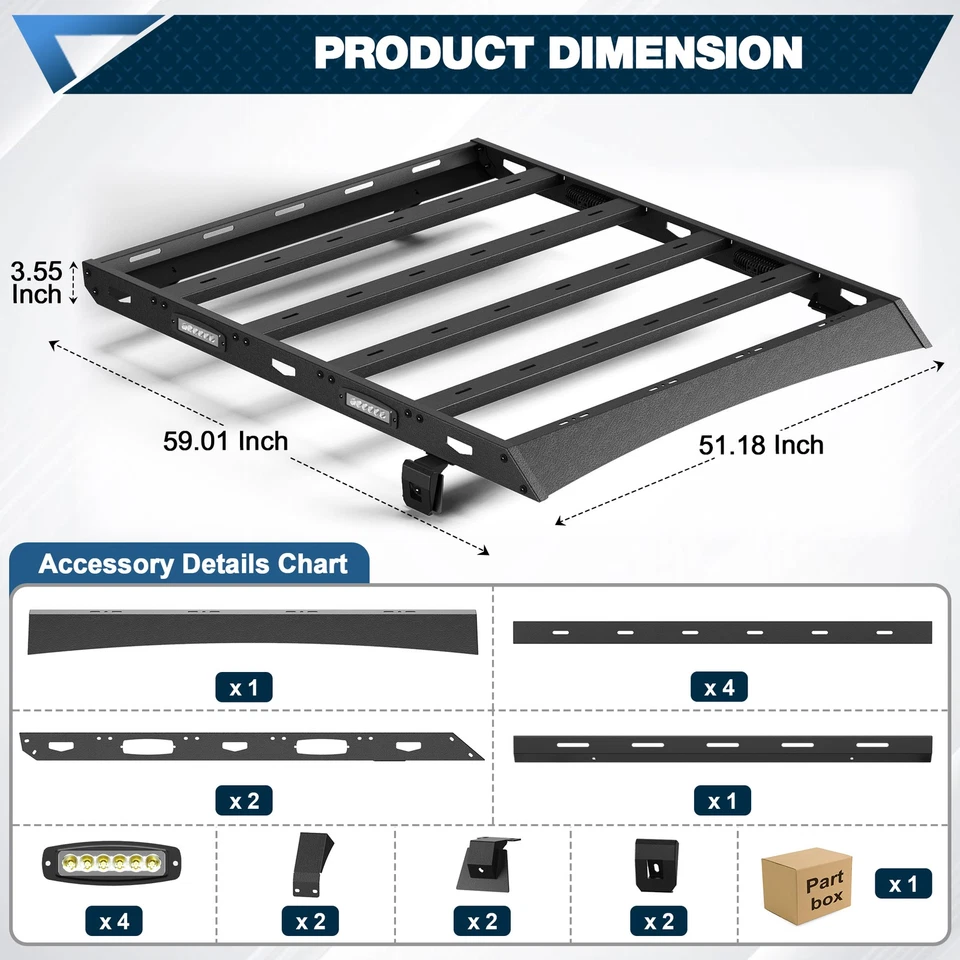 For Jeep Wrangler TJ 1997-2006 Hardtop Off-Road Top Roof Rack Basket Steel Black Foto 2 de 4