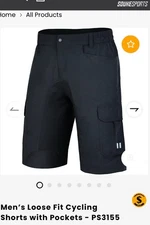 Souke Sports Loose Fit Padded Cycling Shorts. Men’s Black, Size M