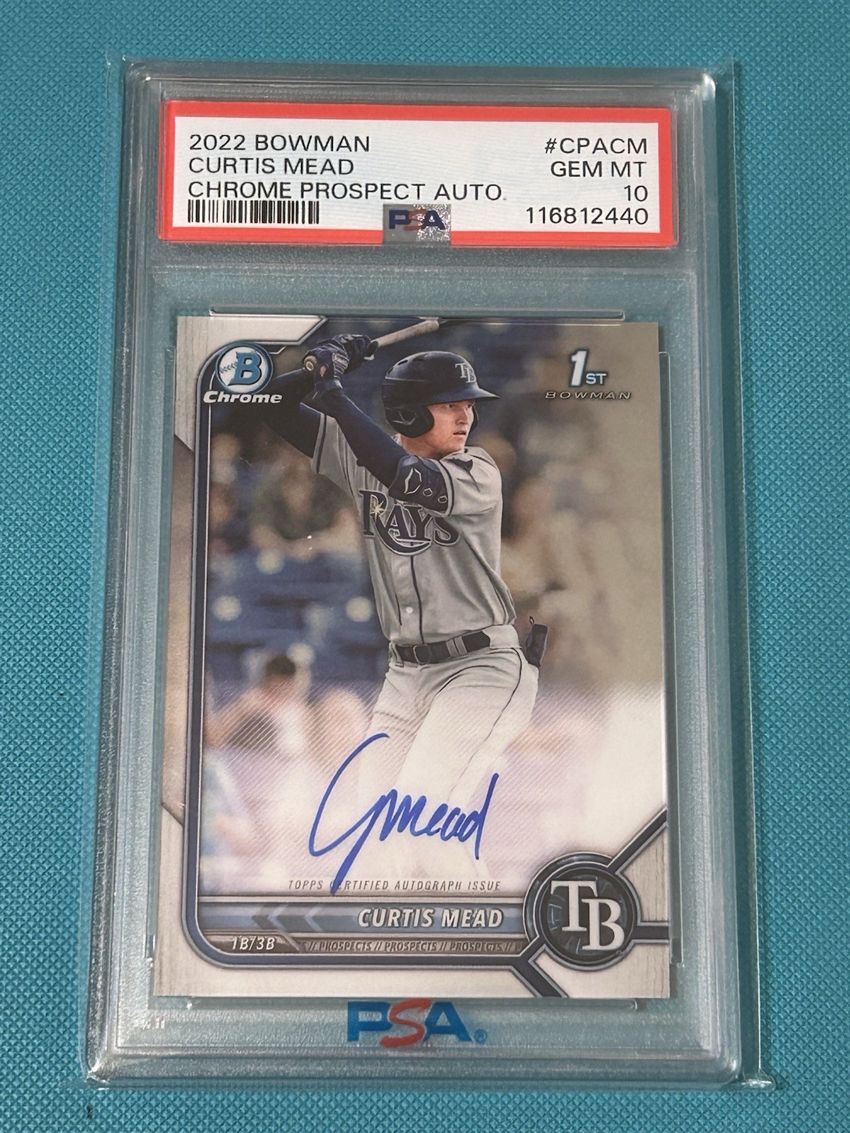 2022 Bowman - Chrome Prospect Autographs Curtis Mead #CPA-CM (AU, RC) PSA 10