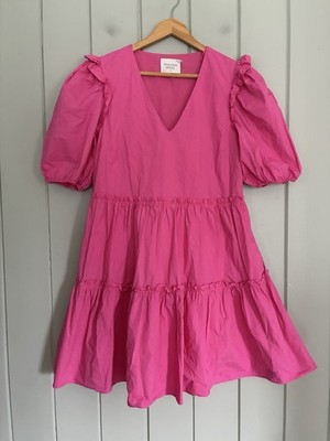 Hyacinth House Tuckernuck Pascale Dress M Medium Cotton Tiered Mini Fuschia Pink