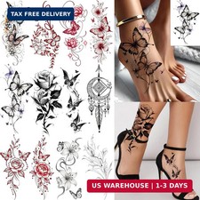 12 Sheets Beautiful Butterfly Flowers Temporary Tattoos For Women Feet Hands Bod