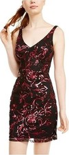 Sequin Hearts Womens Juniors V Neck Mesh Cocktail And Party Dress Black Size 1
