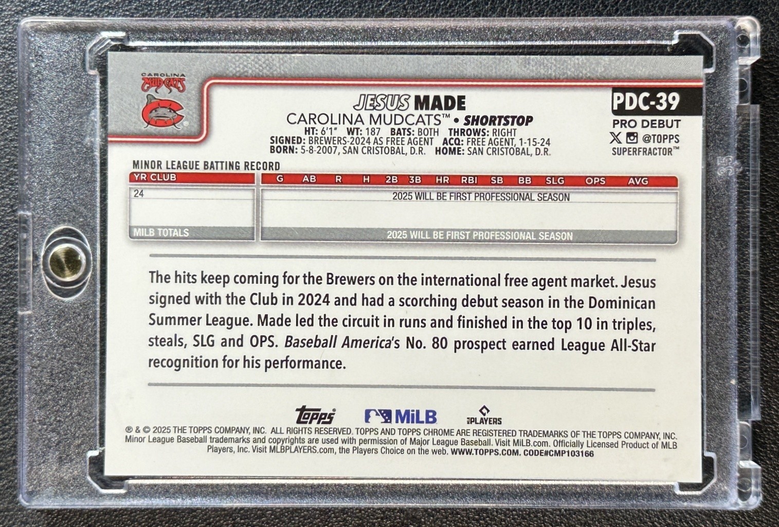 1/1 JESUS MADE 2025 TOPPS PRO DEBUT PDC-39 CHROME SUPERFRACTOR PROSPECT TRUE 1/1 view 2