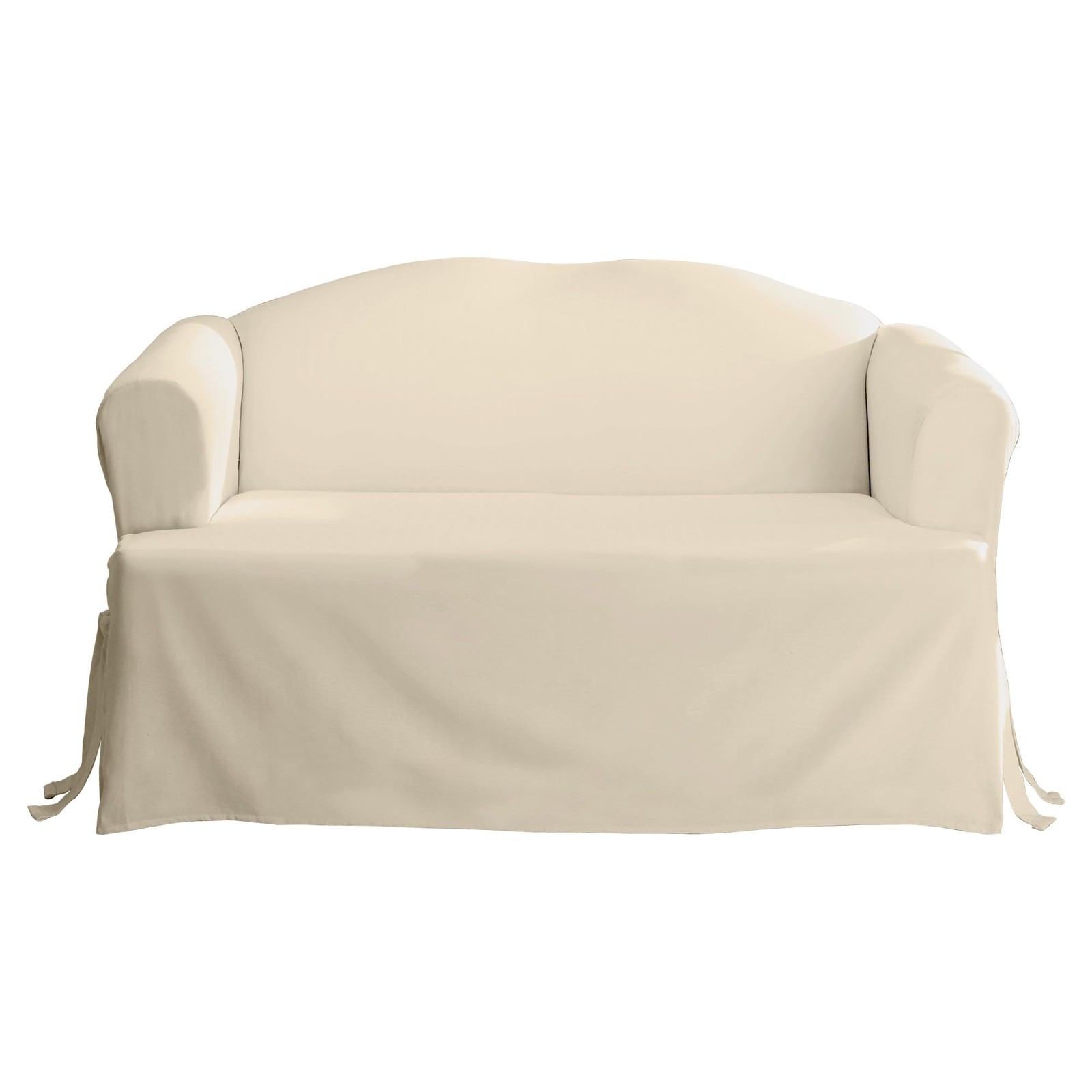 Home D&eacute;cor Cotton Duck Solid T-Cushion Loveseat One Piece Slipcover, Relaxed ...
