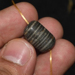 Large Antique Old Central Asian Banded Agate Stone Bead with Multiple Stripes