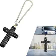 Bling Cross Car Mirror Hanging Accessories, Crystal Rhinestone Rear View Mirror