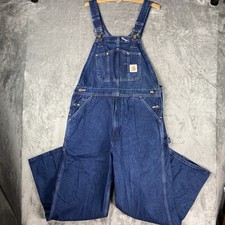 Carhartt Overalls Mens 36x30 Blue Denim Carpenter Bib R07 DST Pockets Workwear