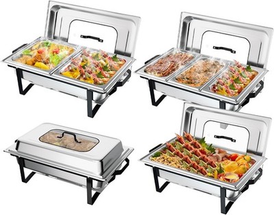 4 Pack 9 QT Party Chafing Dishes with Full-Size / Half-Size / 1/3-Size Food Pan