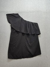 Boohoo Women Mini Dress 12 Black 100% Polyester One Shoulder Ruffle Elegant Wear