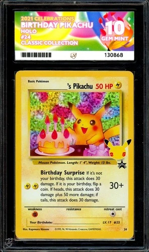ACE 10 PERFECT Birthday Pikachu Celebrations 24 25th Anniversary POKEMON PSA