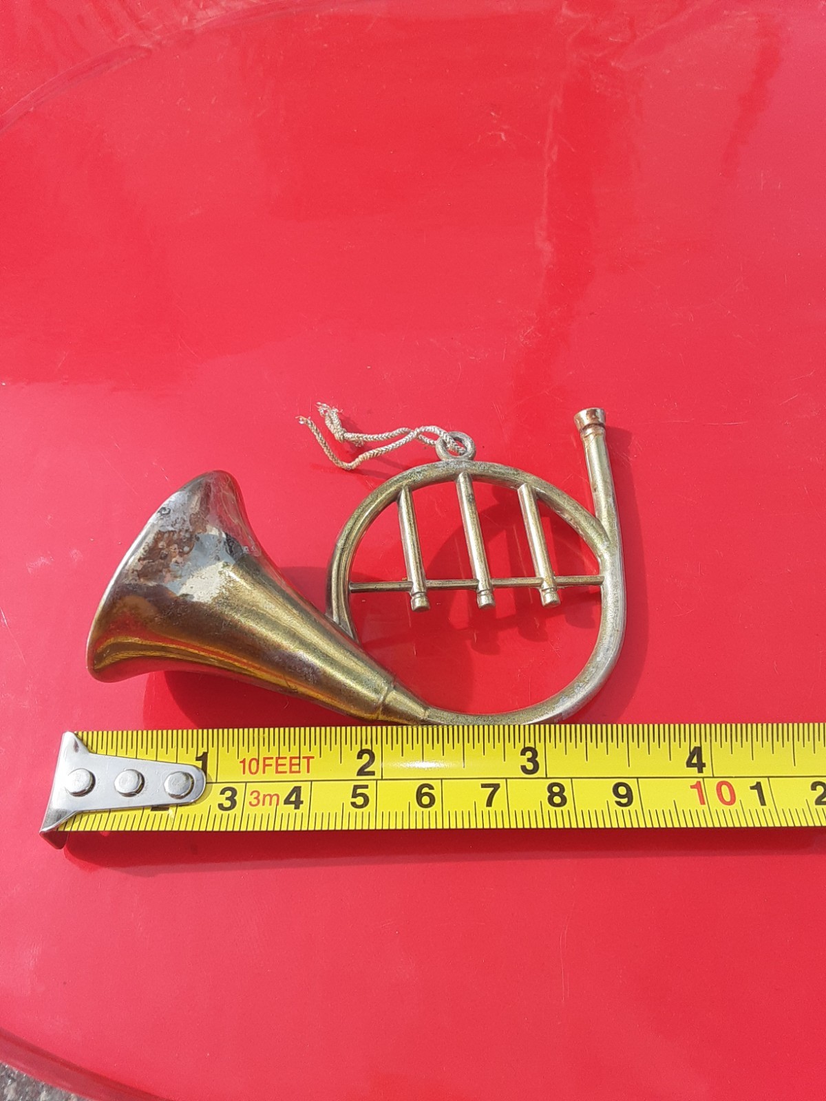 Vintage Brass French Horn Christmas Ornament 4”