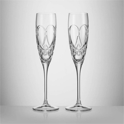 Waterford Love True Love Flute Set of 2 Crystal Champagne Heart Glasses Box