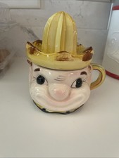 Vintage Ceramic Juicer/Reamer Yellow & Brown Man W/ Sombrero Hat 6”Tall
