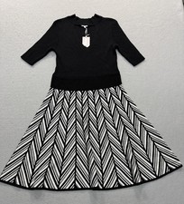 Candie's Dress Womens Large Black White Chevron Knit Sweater A-Line Fit Flare