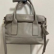 m1212 K and Kate Gray Leather Tassel Shoulder Bag with Detachable Strap