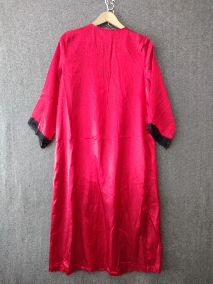 Bata Secret Treasures para mujer XS roja satinada envoltura larga encaje inserción salón Foto 2 de 4