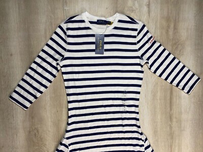 NWT Polo Ralph Lauren Womens Dress Blue White S Striped Waffle Knit Long  Dress | eBay