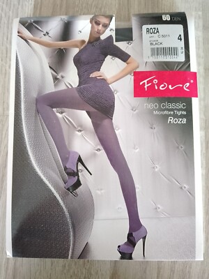 FIORE Black ROZA Tights 60D OPAQUE Nero Work Office SIZE 4 LARGE L NEO CLASSIC