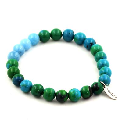 Chrysocolla And Blue Chalcedony Bead Bracelet 8 Mm. Made In France.