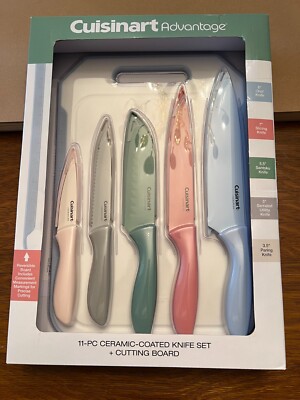 NEW Cuisinart Advantage 11 PC Ceramic-Coated Knife Set + Cutting Board