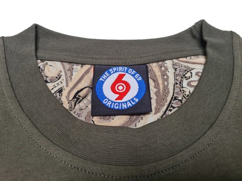 Rare Spirit of 69 Premium Mens Peace Slim-Fit Olive Woodstock Paisley T-Shirt - Picture 3 of 6