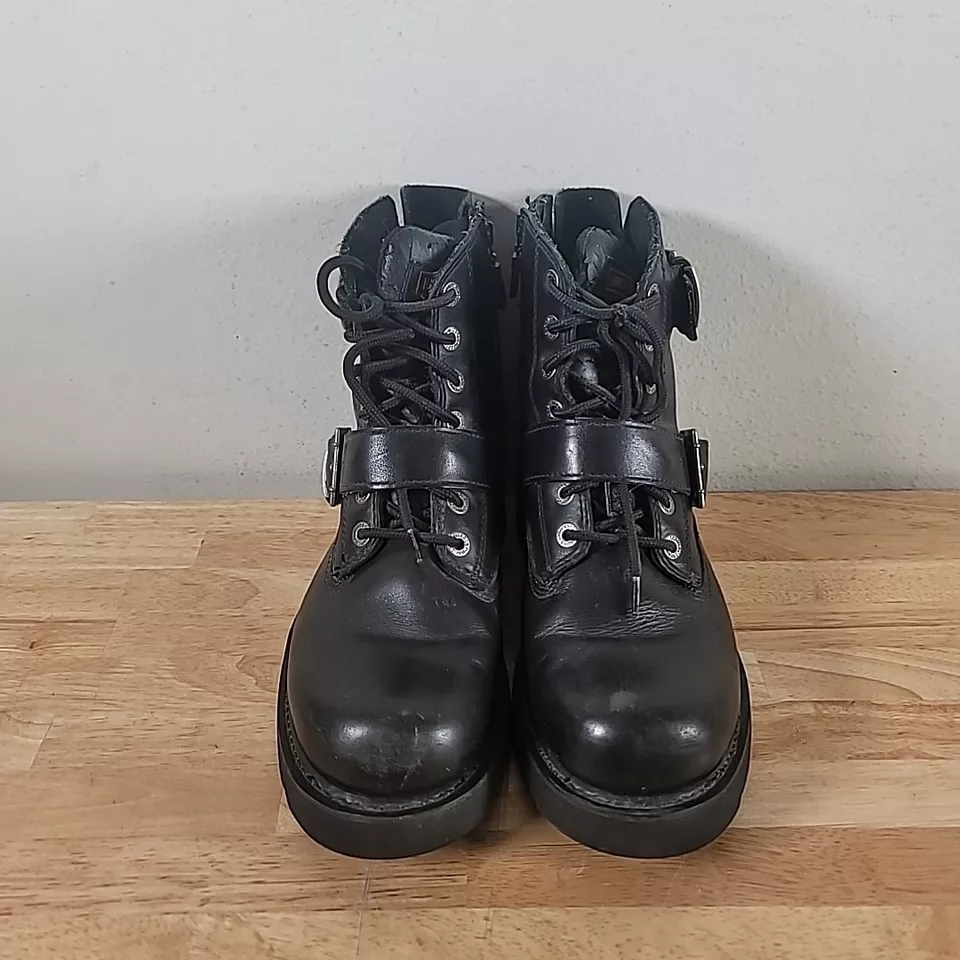Harley Davidson Brake Buckle Side Zip Black Leather Boots 94321 Men Size 8.5 - Image 2 of 4