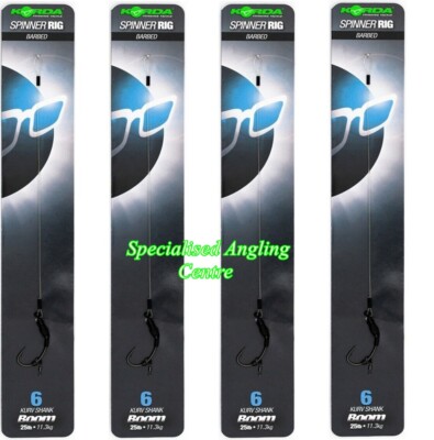 4 Korda Ready Tied Kurv Spinner Rigs & Boom - Barbed or Barbless