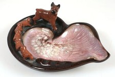 TILSO PORCELAIN HAND PAINTED ASHTRAY W/ BOXER PUPS ON A LEASH 